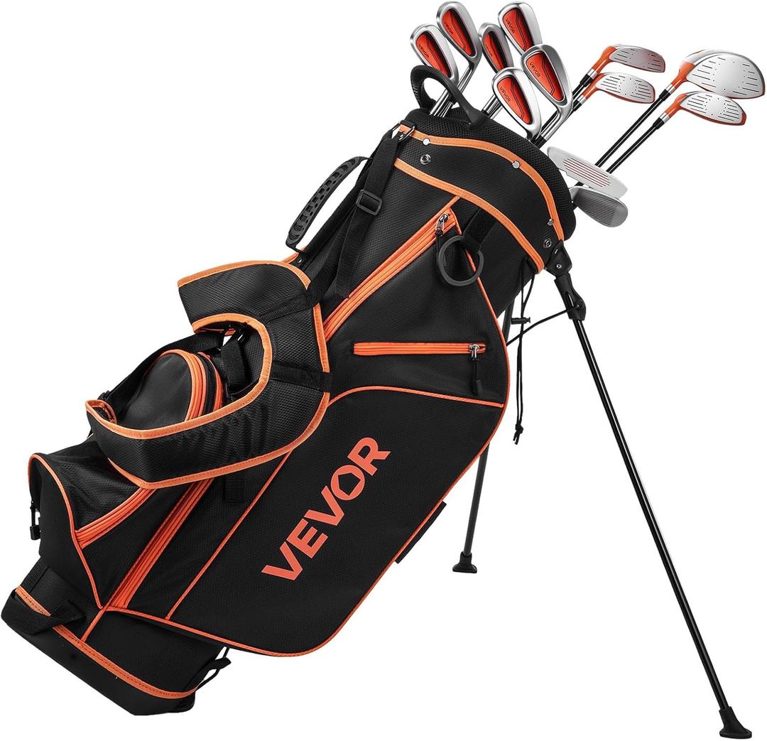 VEVOR Golf Club Set, 12 Pieces Women's Golf Club Complete Set Right Handed with 460CC #1 Driver, #3 & 5 Fairway Wood, #4 Hybrid, #5/ #6/ #7/ #8/ #9/ #PW/ #SW Irons, L-Shaped Putter, Golf Stand Bag, Orange