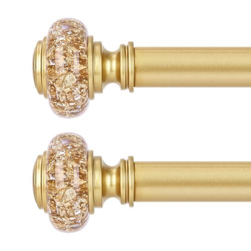 2 Pack Gold Curtain Rods for Windows 48 to 84 Inch, Decorative Vintage Crystal 1'' Diameter Curtain Rod with Gold Foil Finials, Adjustable Heavy Duty Easy Install Drapery Pole Set for Farmhouse
