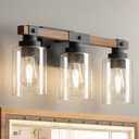 Amico 3-Light Farmhouse Vanity Light Fixture, Rustic Wood Bathroom Light Fixtures, Industrial Vintage Black Wall Sconces Lights with Bubble Glass Shade for Mirror, Bedroom, Living Room, Hallway