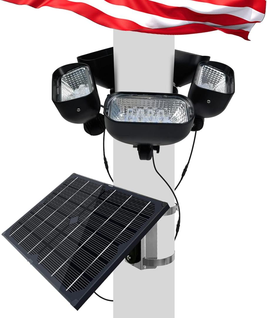 Solar Flag Pole Light for 15-40ft Flagpole, 5 Super-Spotlights | 12000 MAH, Adjustable Clamps Fits 2-6'' Diameter Inground Flag Poles Coverage, Light Up American Flag Outdoor from Dusk to Dawn (Black)