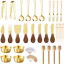 46Pcs Charcuterie Boards Accessories Small Serving Utensil Set Cheese Butter Spreader Knives Mini Stainless Steel Cutlery Tong Spoon Fork Bowl Wooden Toothpick for Kitchen Wedding Christmas Gift(Gold)