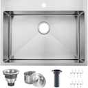 VAPSINT 22x18 Inch Drop In Kitchen Sink, 22 Inch 16 Gauge T304 Stainless Steel Topmount Small Kitchen Bar Sink, Handmade Single Bowl Outdoor RV Laundry Utility Prep Sink with Basket Strainer