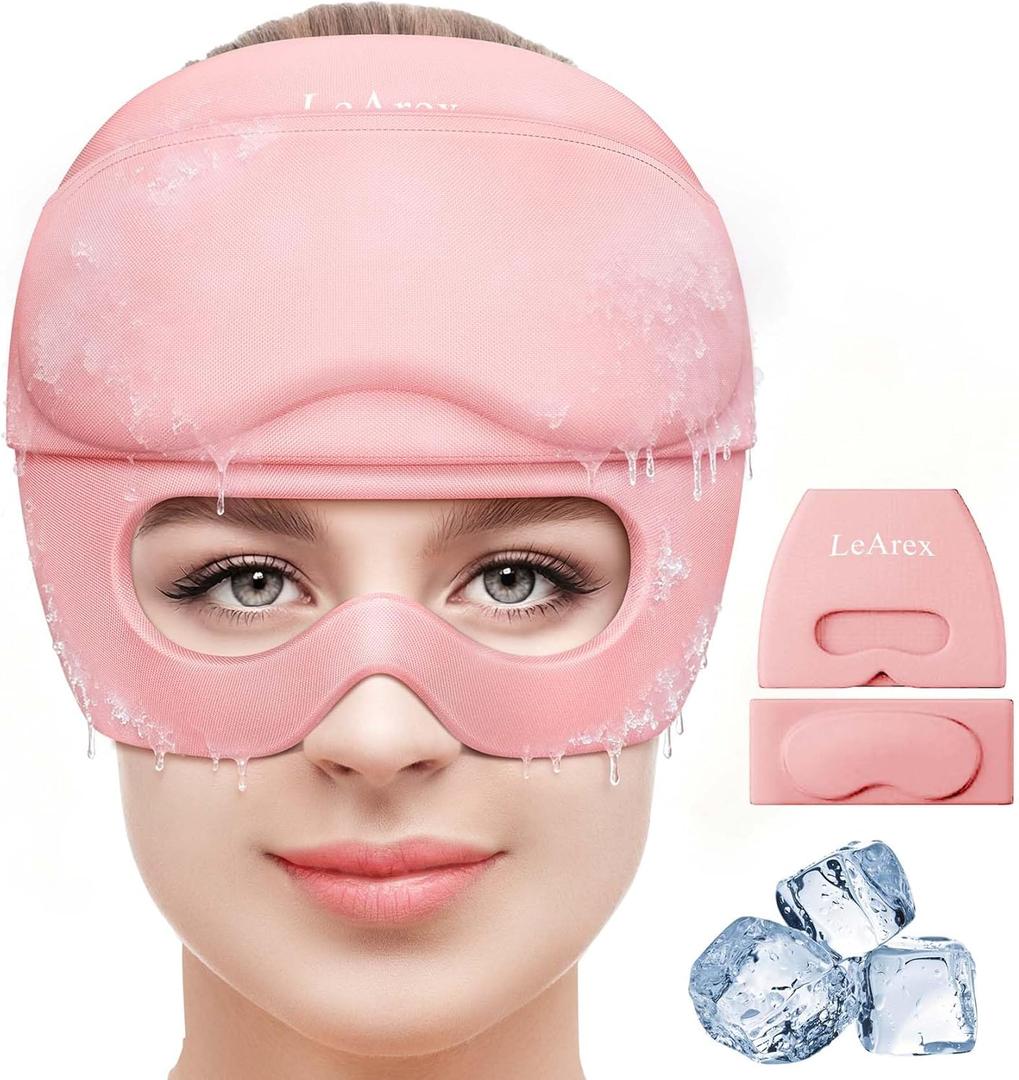 Migraine Relief Cap,2 in 1 Detachable Gel Eye Mask for Hot & Cold Therapy Headache Mask with Eye Holes ice Pack for Birthday Gifts for Women (Pink)