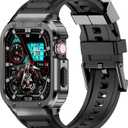 Band with Stainless Steel Case Compatible with Apple Watch Series 9 8 7 45mm Band, iwatch Bands Rugged Metal Protective Cover for Men (Grey)