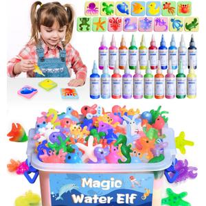 MINISENTIALS Magic Water Elf Toy Kit - 20 Colors Aqua Art Gel 100ml Jumbo Size Famliy Set - 15 Sea Creature Molds Magic Fairy Squishy Maker - Party Favor Birthday Christmas Gift for Kids