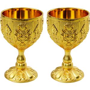 Flylin 2 Pcs Chalice Goblet, 30ml Vintage Chalice Goblet Metal Shot Glasses Tiny Embossed, Medieval Cup Retro Ornaments for Kitchen Home Bar Party Wedding Decoration (Gold) Flylin 2 Pcs Chalice Goblet, 30ml Vintage Chalice Goblet Metal Shot Glasses Tiny Embossed, Medieval Cup Retro Ornaments for Kitchen Home Bar Party Wedding Decoration (Gold)