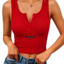 Remidoo Women's Henley Crop Tank Tops Ribbed Knit Button Front Fitted Sleeveless Shirt Red X-Large (Red, XL)