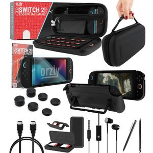 Orzly Switch 2 Accessories Bundle Carry Case & Screen Protector for Nintendo Switch 2 (2025) Console, TravelCase, Screen Protection, Grip Case, USB-C Cable, Games Holder, Headphones, Thumbgrips