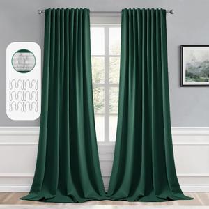 MIULEE Christmas Hunter Green Back Tab Blackout Curtain 96 Inch Long 2 Panels Set for Living Room Bedroom, Rod Pocket/Pinch Pleat Thermal Insulated Room Darkening Pleated Floor to Ceiling Drapes