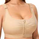 BRABIC Wireless Zip Front Closure Bras for Women No Underwire Full Coverage Comfort Everyday Post Surgery Compression Bra (Small, Beige)