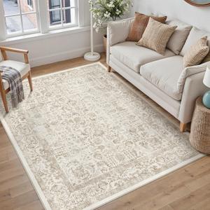 Light Brown Area Rug 4x6 Office Entryway Rug Machine Washable Kitchen Vintage Distressed Non Slip Carpet Indoor Retro Floral Accent Throw Door Mat for Bathroom Bedroom Dining Living Room