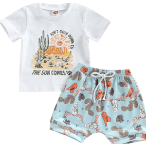 Kaipiclos Western Newborn Baby Boy Clothes Cactus Cow Print Short Sleeved T-Shirt and Casual Drawstring Shorts Summer Outfit
2-3Y