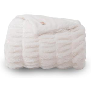 EVERGRACE Luxurious Soft Faux Rabbit Fur Throw Blanket, Cozy Fuzzy Plush Warm Throws for Couch Bed Sofa Chair Home Decor, Ruched Bubble Fluffy Blanket with Reversible Velvet, 60" x 80", Ivory White