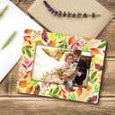 2 x Mr & Mrs Photo Frame, 4x6 Boho Flower Wedding Picture Frames for Tabletop Display Photo Insert, Memory Gift For Couples Newlyweds, Our Happily Ever After Wooden Frames for Tabletop, Horizontal - A04