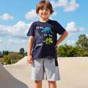 Little Bitty Toddler Boy Clothes Boys Summer Outfits Cotton Short Sleeve T-Shirt & Shorts Set 2-7Yrs (Navy & Grey)