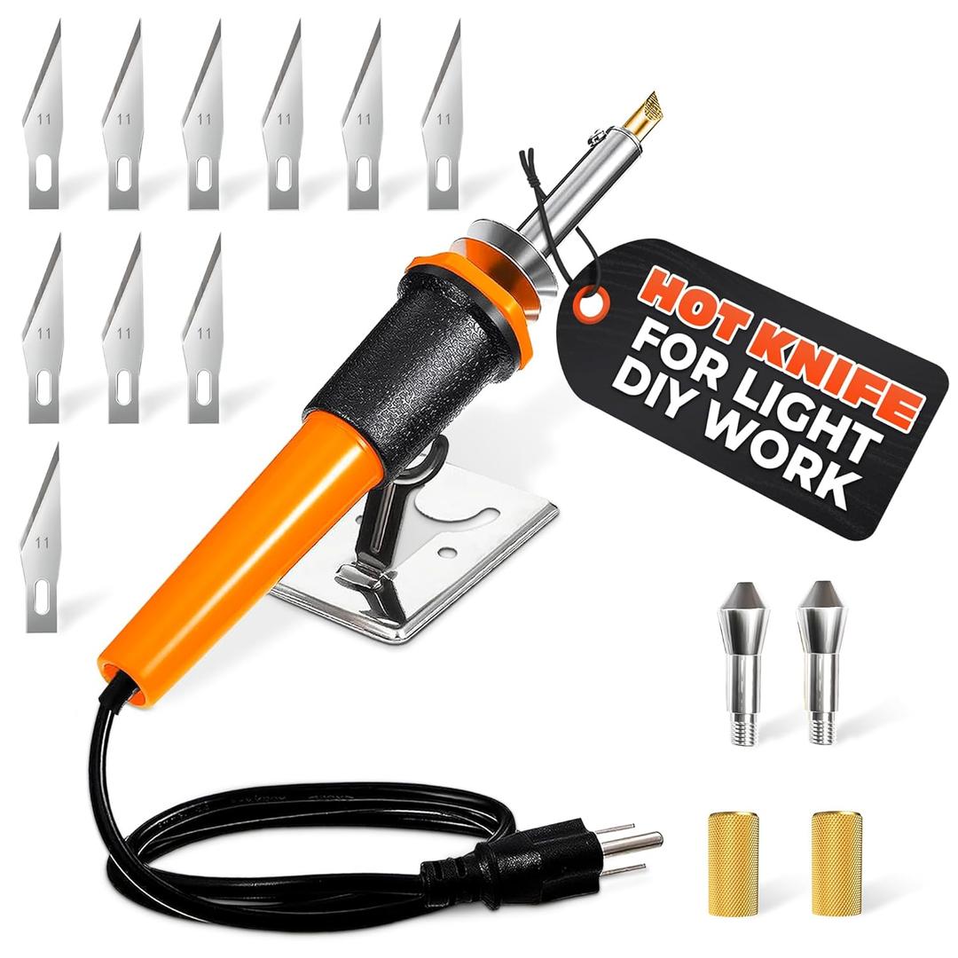 30W Electric Hot Knife Cutting Tool  Hot Knife for Plastic, Resin & Mesh | Includes 10 Blades, 2 Blade Holders, 1 Wood Burning Tip & Stand | Fast Heating DIY Plastic Cutter for Hobby & Craft Projects