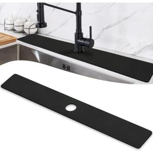 LOPNUR Faucet Mat for Kitchen Sink Protectors, 29 Inch Extra Long Kitchen Sink Splash Guard Behind Faucet, Cuttable Bathroom Water Splash Guard with Super Absorbent Diatomite Fast Drying, Black