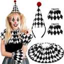 2 Pcs Halloween Clown Accessories for Women Pierrot Clown Hat Headband Jester Hat Vintage Clown Collar Ruffle Collar (Black&white)