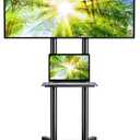 PERLESMITH Rolling TV Stand with Lockable Wheels for 32-86 Inch TVs Holds up to 132 Lbs, Height Adjustable Mobile TV Stand on Wheels with Laptop Shelf, Rolling Tv Cart Max VESA 600x400mm PSTVMC01