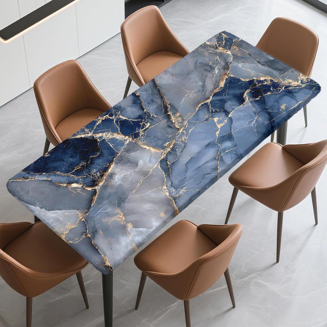Rectangle Table Cloth with Elastic Edge Waterproof Stain-Resistant Wipeable Fitted Table Cover Fits 8 Foot Tables for Dining, Camping, Outdoor, 96" x 30"