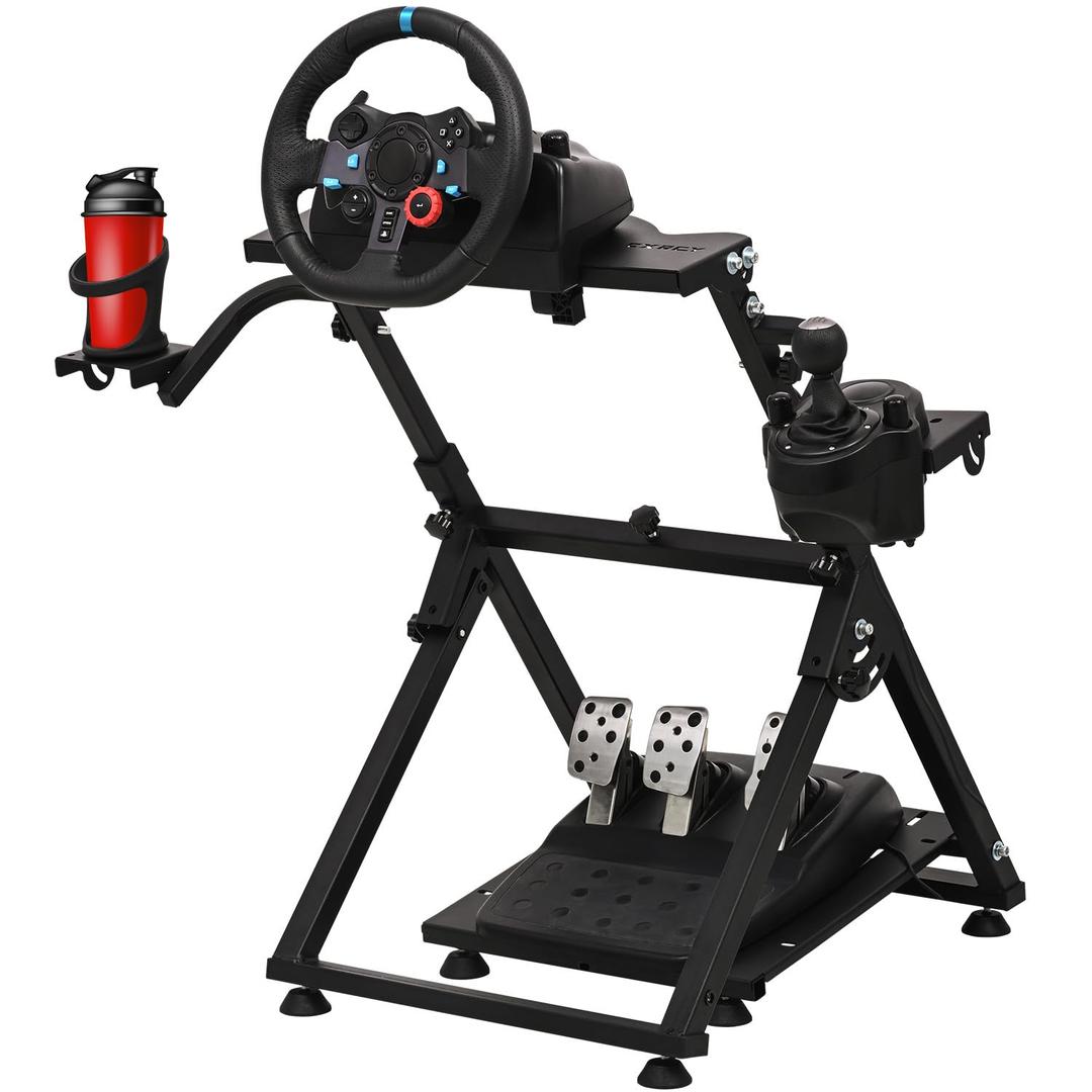 CXRCY Racing Wheel Stand with Cup Holder Height Adjustable & Foldable Steering Wheel Stand Compatible with Logitech G920 G29 G27 G25 Gaming Cockpit (Wheel and Pedals Not Included)