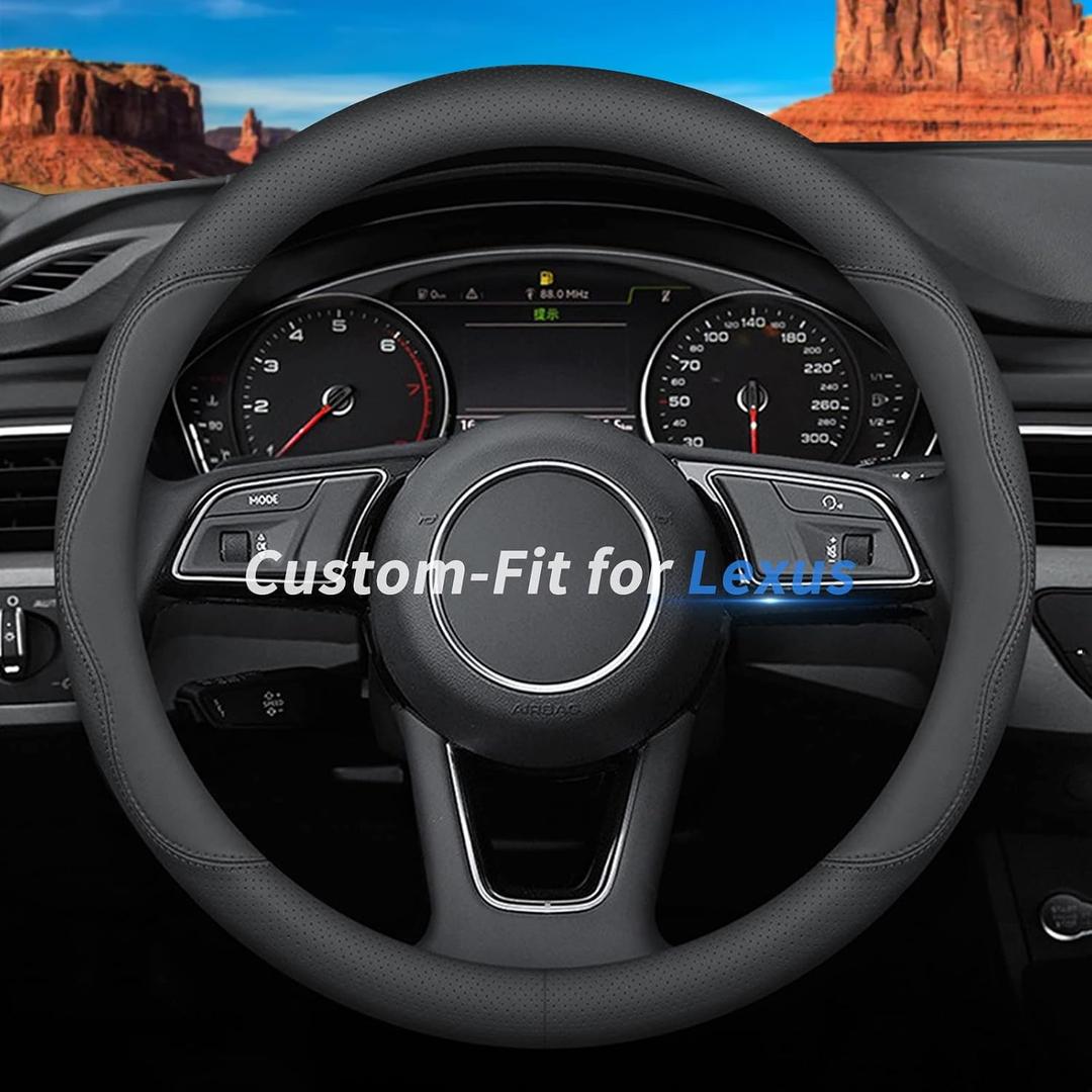 Deer Route Custom-Fit for Lexus Steering Wheel Cover, Premium Leather Car Steering Wheel Cover with Logo, Non-Slip, Breathable, for Lexus Accessories (B-Style,for Lexus)
