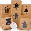 COTOPHER 30Pcs Christmas Cookie Boxes with Window, 4x4x2.5 inch Brown Bakery Boxes for Gift Giving, Mini Cake Boxes Holiday Pastries Boxes for Cakes Muffins Donuts Chocolate Strawberries