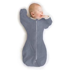 SwaddleDesigns Transitional Swaddle Sack, Arms Up Half-Length Sleeves & Mitten Cuffs, Swaddle for Newborn Transition to Baby Sleep Sack Wearable Blanket, Small, 0-3 Month, 6-14 lb, Heathered Denim