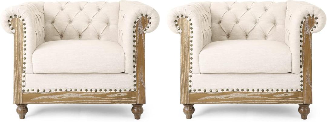 Christopher Knight Home VOLL Club Chair, Beige + Dark Brown