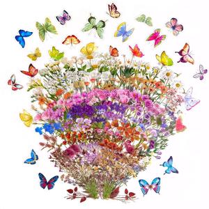 Butterfly Floral Stickers Bulk - 320 Pcs Transparent Realistic Dried Pressed Flower Stickers for Crafts, Envelopes, Scrapbook, Junk Journal Supplies - Waterproof Clear Wildflower for Resin