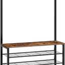 HOOBRO Hall Tree, Coat Rack with Shoe Rack, 39.4” Hall Tree with Bench, 5 Tier Shoe Storage Organizer with 9 Hooks for Entryway, Closet, Sturdy, Industrial, Rustic Brown and Black BF801MT01, 39.4"L x 12.6"W x 74.8"H