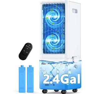 Windowless Air Conditioner w/ 4 Modes & 3 Speeds, Waterless Alert, 2.4-Gal Tank for 20H Cooling, 12H Timer, 20FT Remote, 70 Auto Swing Evaporative Air Cooler, Portable AC Unit for Bedroom