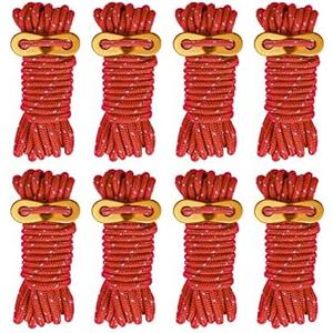 Smithok 8 Pack High-Reflective Guy Lines 4mm Tent Cords High-Strength Lightweight Camp Ropes with Aluminum Adjuster Tensioner for Tent, Tying Down Tarps, Camping, Outdoor Packaging (Red, 13ft)