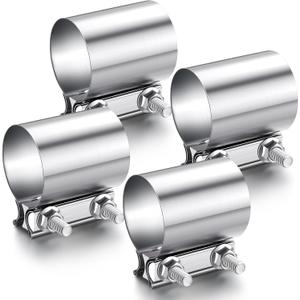 4 Pcs 2.5 Inch Exhaust Clamp 2 1/2" Stainless Steel Exhaust Pipe Muffler Clamp Butt Joint Band Sleeve Coupler for Pipes Muffler Connections, Catalytic Converters