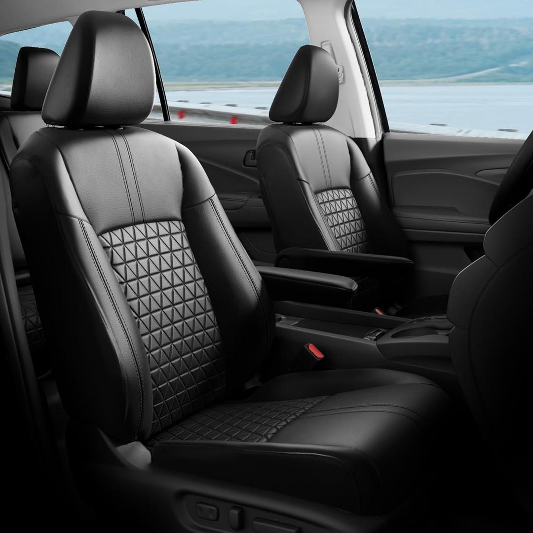 Custom for Honda Pilot LX Seat Covers - Car Seat Covers Full Set Custom Fit Pilot 2016 2017 2018 2019 2020 2021 2022 8 Seats Leather Automotive Seat Covers (#C004-Black)