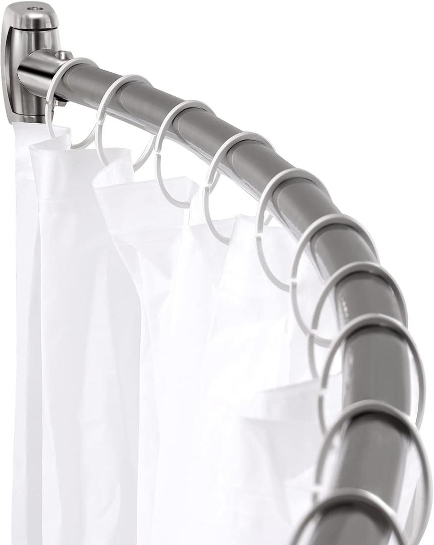 Chrsouly Adjustable Curved Shower Rod, 42-72 inches Extra Wide Shower Curtain Rod, Rust proof, Premium Stainless Steel, Curved Shower Curtain Rod for Bathroom, Need to Drill, Silver