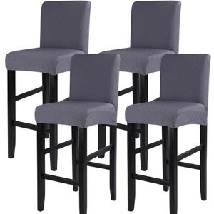 SearchI Jacquard Bar Stool Covers Set of 4, Stretch Washable Barstool Seat Covers, Counter Height Chair Covers for Kitchen Dining Room Cafe (Check Jaquard Grey)
