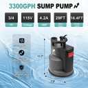 FLUENTPOWER 3/4HP Submersible Sump Pump 3300GPH Utility Water Pump, Auto/Manual Control by Integrated Float Switch with 16.4 Ft Cord for Pool Tub Garden Pond Flooded Basement Draining
