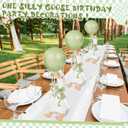 Chunful 6 Set Sage Green One Silly Goose 1st Birthday Decoration 11.8 Inch Soft Goose Stuffed Animal Baby Shower Centerpieces Swan Stuffed Animal with Balloon Table Decor for Wedding Gift Party Favor