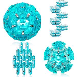 Magnetic Fidget Sphere - Pentagons Magnets Balls - 12 Piece Set - Crystal Bright Blue - Magnet Fidgets Toy - Creativity Beyond Imagination, Inspirational, Recreational, Desk Toys for Adults