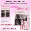 Lash Clusters Kit, DIY Cluster Eyelash Extensions 516mm,124pcs Fluffy D Curl Natural Lashes with Bond and Seal,Remover, TweezersNatural Fake Cat Eye Individual Manga Clusters 1-3-L