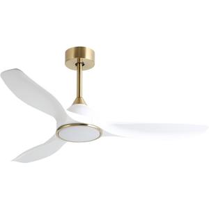 52 Inch 6 Speed High CFM Quiet DC Motor Modern Ceiling Fan with Lights Remote Control, 3 Blade White Gold Indoor Bedroom Living Room Ceiling Fan