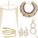 Heliltd 5Pcs Egyptian Costume Accessories Set Include Tassel Egyptian Headpiece for Women Golden Snake Arm Cuff Necklace Bracelet Earrings for Cosplay Party
