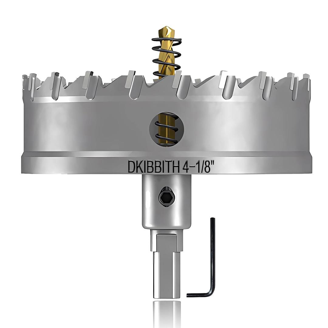 TCT Hole Saw Set, 4-1/8"(105mm) Heavy Duty Tungsten Carbide Tipped Hole Cutters for Stainless Steel Mild Steel Copper Iron Brass Plastic and More, with Titanium-Plated Pilot Drill Bits.