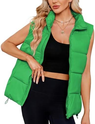 Century Star Puffer Vest for Women's Outerwear Vests Puffy Oversized 2024 Quilted Vest Tops Jackets Coat with Pockets Size S
