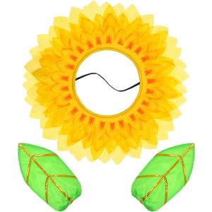 Dingion Funny Sunflower Halloween Costume Yellow Flower Headgear with 2 Pieces Green Gloves for Halloween Sun Cosplay (22.8 Inches)