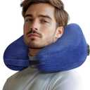 Travel Pillow Inflatable Neck Pillow Airplane Pillow with Velvet Cover Inflatable Pillow for Car/Train/Plane (Blue, M)