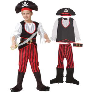 Pirate Costume Kids Deluxe Boys Pirate Outfit Hat with Headband Halloween Party Costume (Medium)