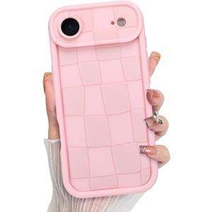 KANGHAR Compatible with iPhone 17 Pro Max Case 2025, Silicone Checkered Cute Pattern, Camera Protection Soft Slim Shockproof Edge Phone Cover for Girls Women -Pink