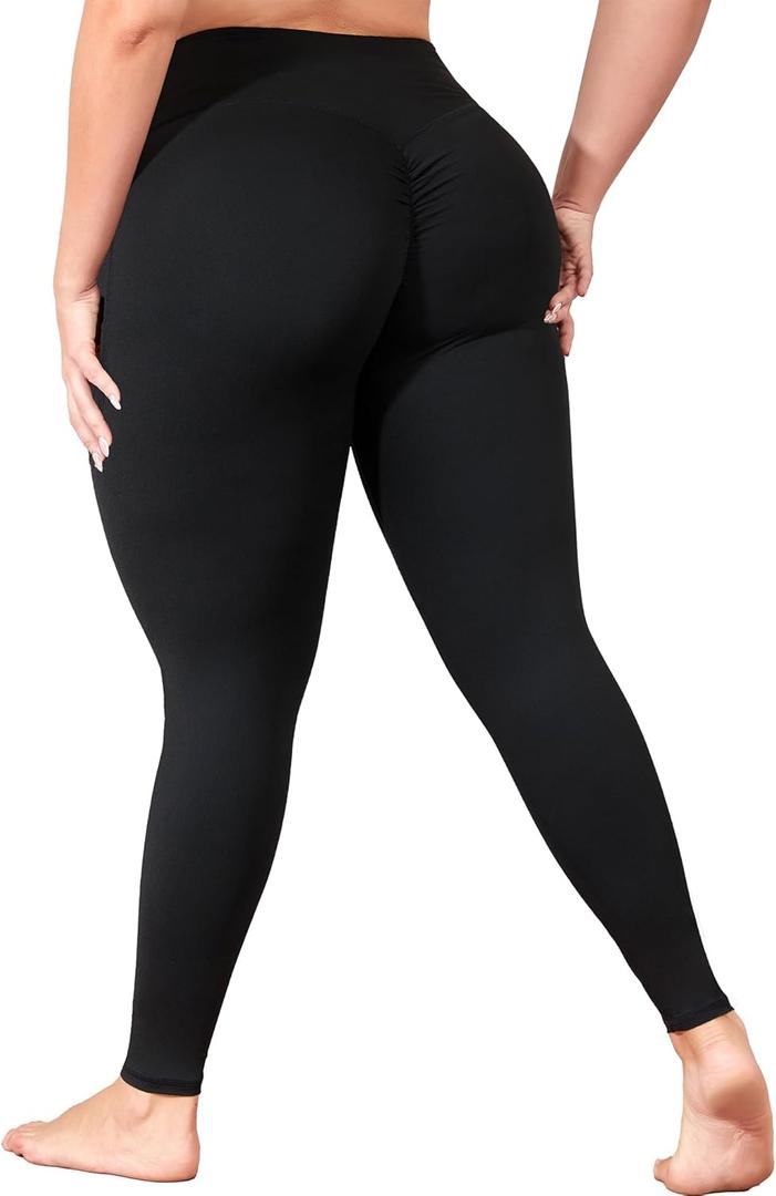 Plus Size Butt Lifting Leggings for Women with Pockets, Black Yoga Pants Tummy Control, Stretch Workout Leggings Soft Gym Clothes High Waist 2X